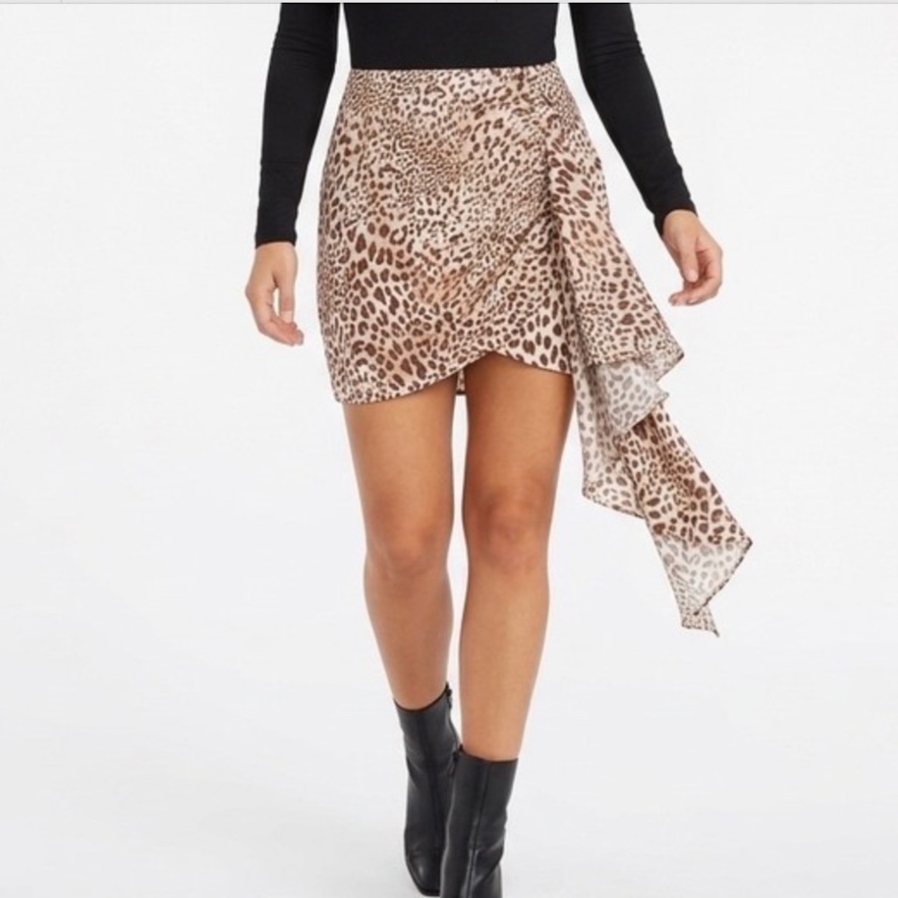 Naked Wardrobe Leopard Mini Draped Ruffle Skirt